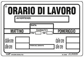 CARTELLI ORARIO DI LAVORO 30X20   PVC